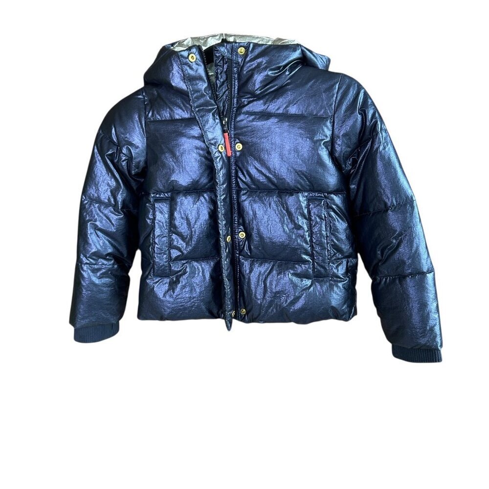 J. Crew Crewcuts Puffer Jacket Navy Blue and Silver Girls Size 6-7